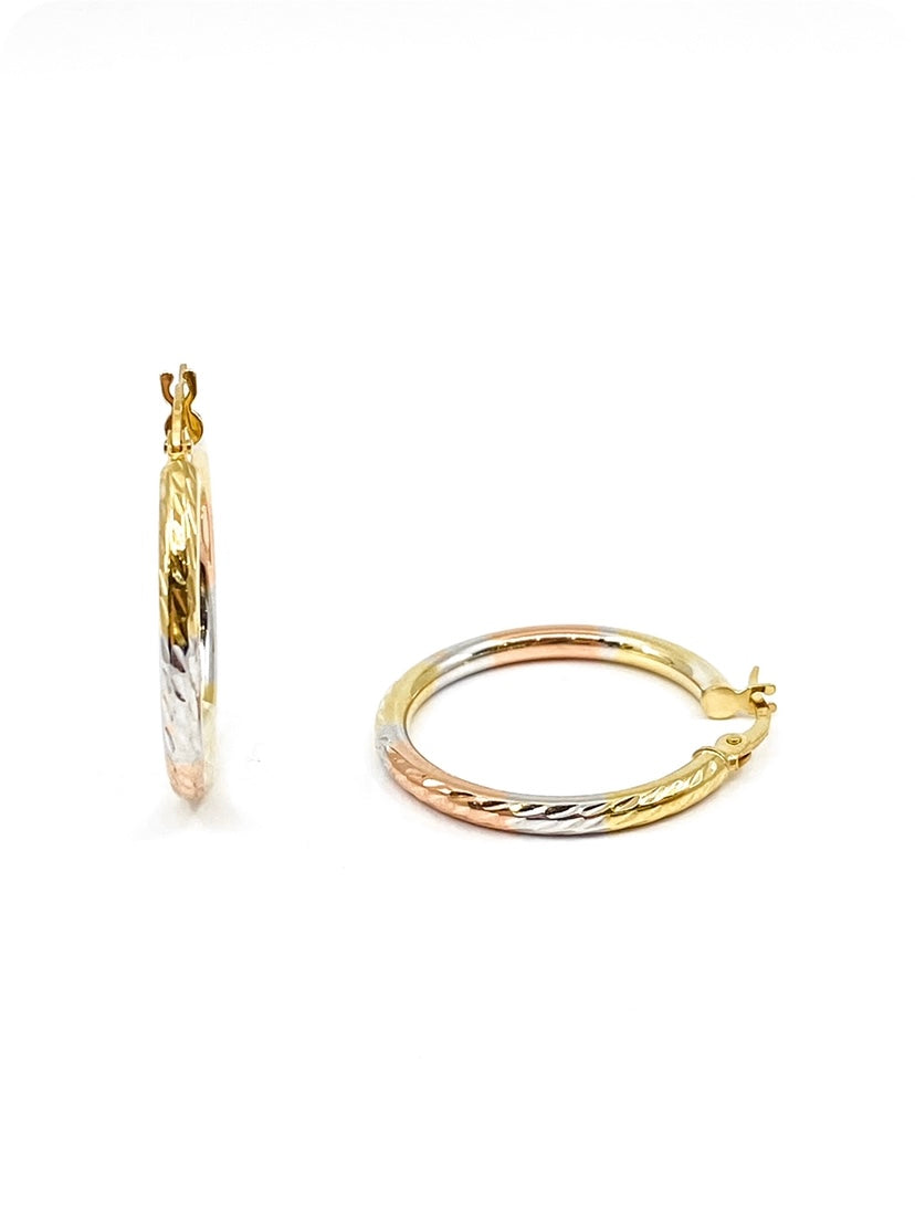 10K TRI-TONE GOLD HOOP EARRINGS