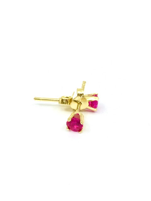 10K Yellow Gold 3mm Synthetic Ruby Stud Earrings with 4 Claw Setting