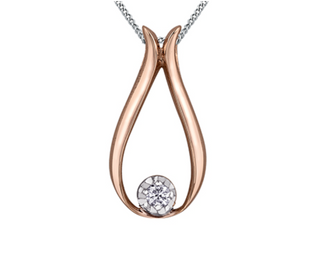 Rose gold pendant with a diamond on a white background