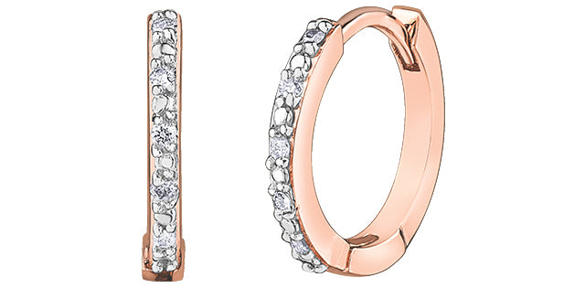 Rose gold hoop earrings with clear gemstones on a white background