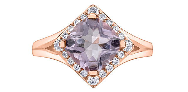 10K Rose Gold Pink Amethyst and Canadian Diamond Ring, size 6 - 4.5