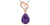Rose gold heart-shaped necklace with a purple teardrop pendant on a white background