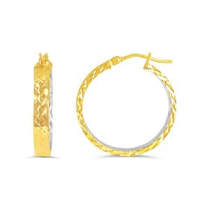 Gold hoop earrings on a white background