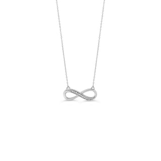 Silver infinity necklace on a white background