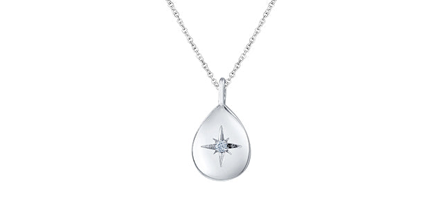 Teardrop-shaped pendant with star design on a white background