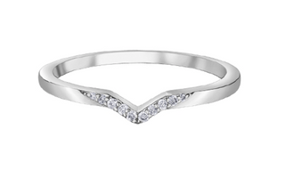 Silver ring with small diamonds on a white background