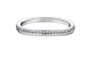 Silver ring with small diamonds on a white background