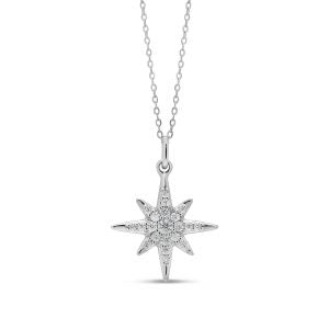 Colgante de estrella del norte con diamantes de 0,10 quilates en oro blanco de 10 quilates, 18"
