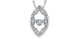 Silver necklace with a diamond pendant on a white background