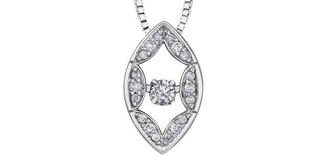 Silver necklace with a diamond pendant on a white background
