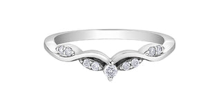 Silver ring with small diamonds on a white background