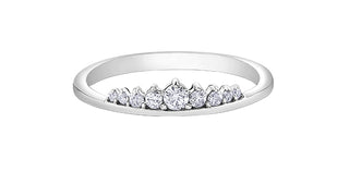 Silver ring with small diamonds on a white background