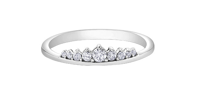 Silver ring with small diamonds on a white background