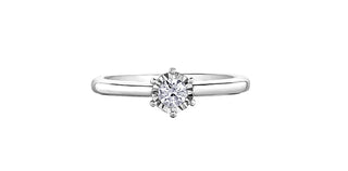 Silver ring with a diamond on a white background