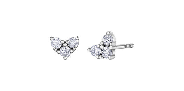 Heart-shaped stud earrings with clear gemstones on a white background