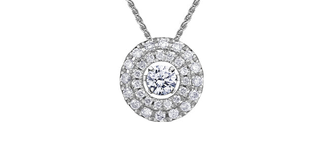 Colgante con halo de eternidad doble de diamantes de 0,30 quilates en oro blanco de 10 quilates, 18"