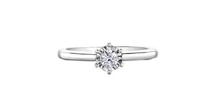 Silver ring with a diamond on a white background