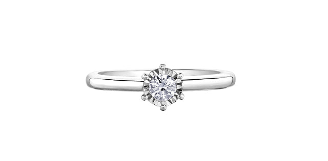 Silver ring with a diamond on a white background