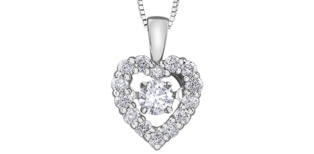 Heart-shaped diamond pendant on a white background