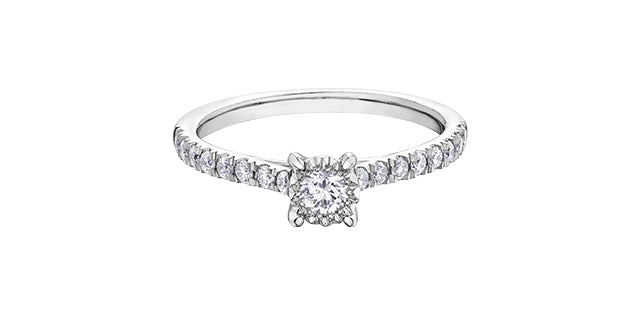 Anillo de compromiso de diamantes de 0,40 quilates en oro blanco de 10 quilates, tamaño 6,5