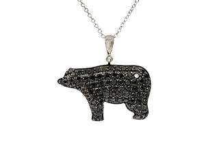 Collar con osito de diamantes negros de 0,70 quilates en oro blanco de 10 quilates, 18"