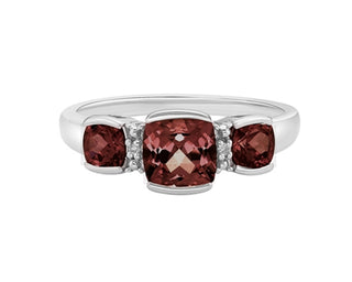 10K White Gold 6mm and 4mm Cushion Cut Garnet and 0.014cttw Diamond Ring - Size 7 - Discontinued