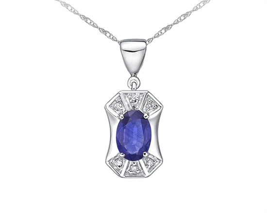 Silver pendant with a blue gemstone on a white background