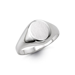 Silver signet ring on a white background