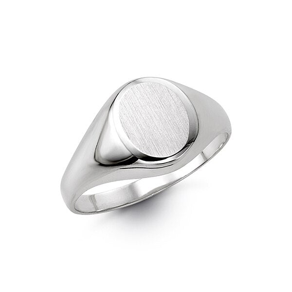 Silver signet ring on a white background
