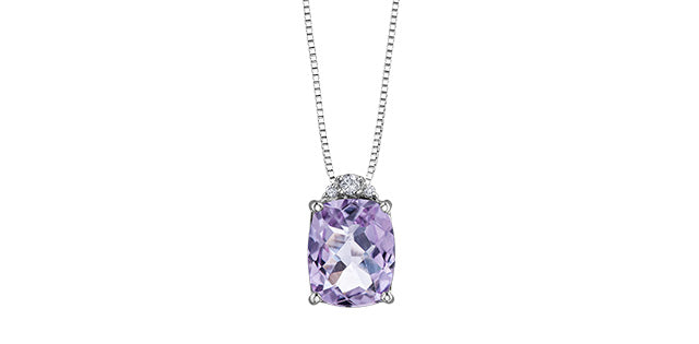 Purple gemstone necklace on a white background