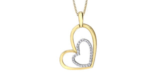 10K White & Yellow Gold 0.14cttw Diamond Heart Pendant, 18"