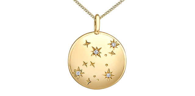 Gold pendant with star designs on a white background