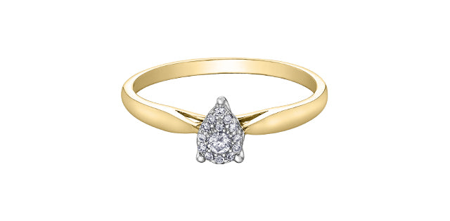 10K Yellow Gold 0.08cttw Pear Cut Cluster Diamond Engagement Ring