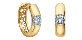 10K Yellow Gold 0.10cttw Diamond Hoop / Huggie / Hinged Earrings