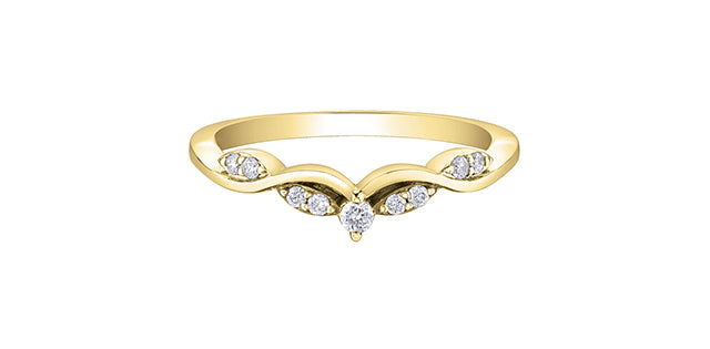 Gold ring with small diamonds on a white background