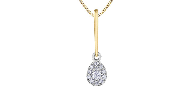 Gold and silver teardrop-shaped pendant on a white background