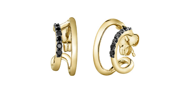 10K Yellow Gold 0.14cttw Black Diamond Hoop / Huggie Earrings