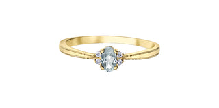 Gold ring with a green gemstone on a white background