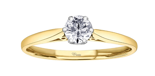 Gold ring with a diamond on a white background
