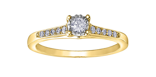 Gold ring with a diamond on a white background