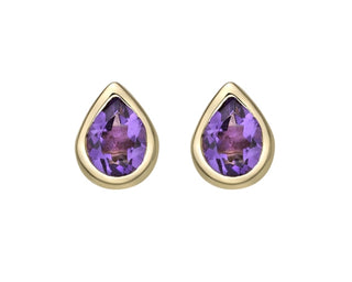 Aretes con engarce de bisel de amatista de talla pera de oro amarillo de 10 quilates de 0,35 quilates