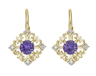 Pendientes colgantes de oro amarillo de 10 quilates con amatista de 0,50 quilates y diamantes de 0,10 quilates