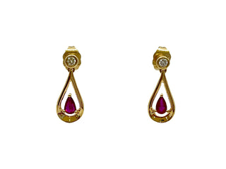 Pendientes de oro amarillo de 10 quilates con rubí de 0,70 quilates y diamantes de 0,08 quilates
