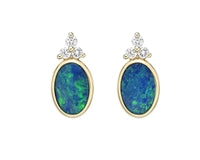 Pendientes de oro amarillo de 10 quilates con ópalo doble australiano de 0,80 quilates y diamantes de 0,065 quilates