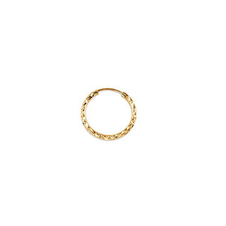 Gold hoop earring on a white background