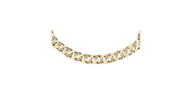Gold chain necklace on a white background