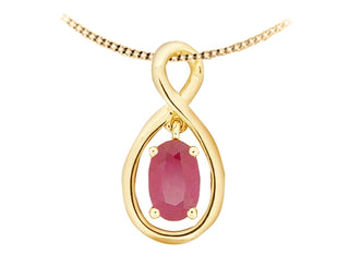Colgante de rubí de talla ovalada de 6x4 mm de oro amarillo de 10 quilates - 18 pulgadas