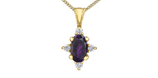 10K Yellow Gold Amethyst and Diamond Pendant - 18"