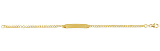 Gold chain bracelet with a tag on a white background