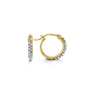 Gold hoop earrings with embedded stones on a white background